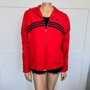 2004 Vintage Adidas-Lightweight Zip Up Hoodie Track Jacket-Red/Black-Size Medium